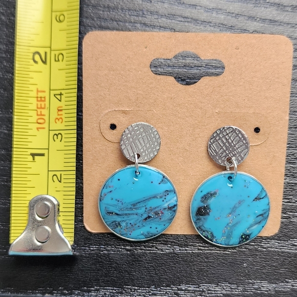 Blue and Silver Clay Post Dangle Earrings - Picture 4 of 6